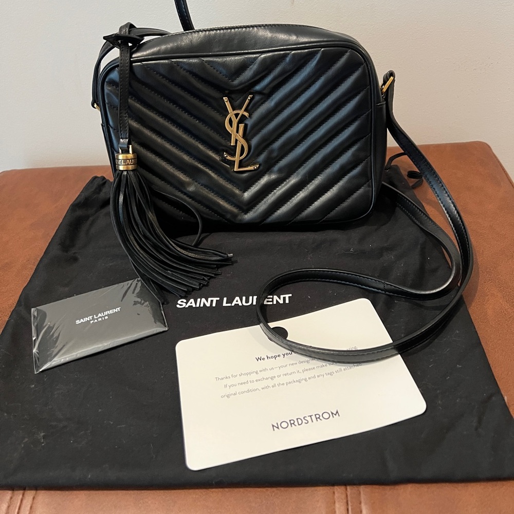 SAINT LAURENT Calfskin Matelasse Monogram Lou Camera Bag Black